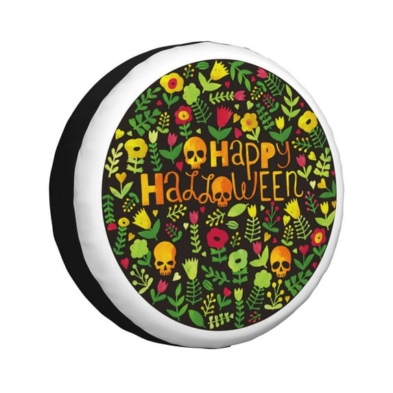 Sikiie Happy Halloween Floral PVC Leather Spare Tire Wheel Cover Spare Tire Cover, for Car Truck SUV Camper Trailer Universal Fit(14-17in)-14 inch