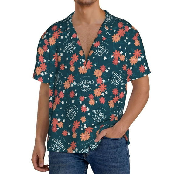 Sikiie Happy Mother's Day Men's Wrinkle Free Untucked Cuban Shirt Business Casual Button Down Shirts Short Sleeve Shirt4X-Large