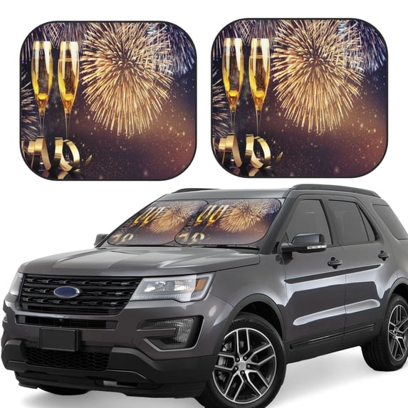 Sikiie Happy New Year Print Foldable Car Windshield Sun Visor, Car Window Sunshade Suitable for Sedan, SUV and Truck Car Accessories-Small