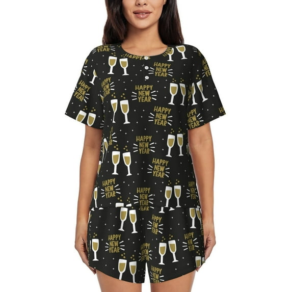Sikiie Happy New Year Womens Pajama Sets Short Sleeve Top With Pants Sleepwear 2 Piece Lounge SetMedium