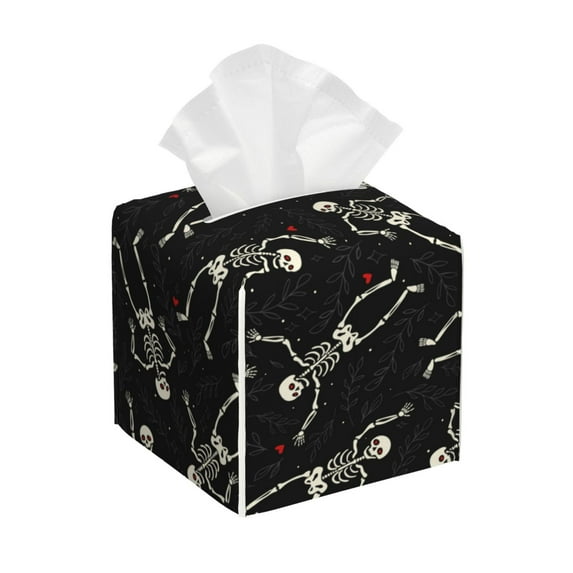 Sikiie Happy Skeletons Dancing Leather Tissue Box Cover Square, tissue box holder - 5.2”x5.2”x5.2”