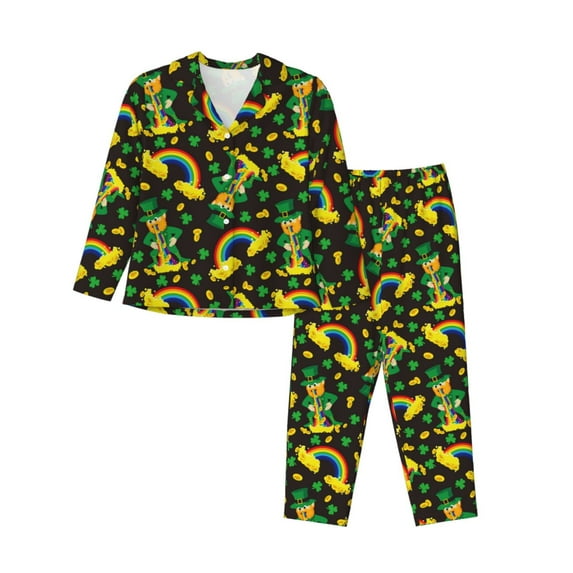 Sikiie Happy St. Patrick's Day Pajamas Set Long Sleeve Sleepwear Womens Button Down Nightwear Pj Sets-Medium