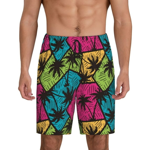 Sikiie Hawaii Palms Mens Pajama Shorts, Lightweight Lounge Pant with Pockets Soft Sleep Pj Shorts for MenLarge