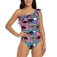 thumbnail image 1 of Sikiie Hawaii Palms Print Women One Piece Swimsuits Tummy Control One Shoulder Bathing Suits Ruffle Swimwear, From S to XXL-X-Large, 1 of 6