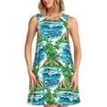 thumbnail image 1 of Sikiie Hawaii Palms Print Women's Sleeveless Dress with Pockets Round Neck Sundress, Suitable for Daily, Office, Vacation Summer Wear, 1 of 7