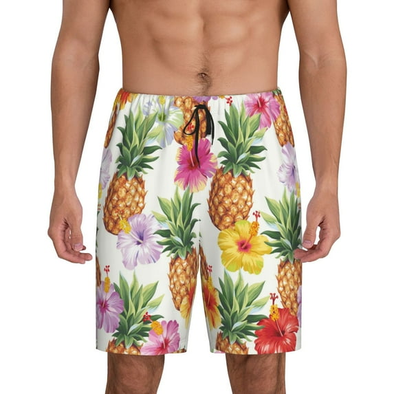 Sikiie Hawaiian Pineappl Mens Pajama Shorts, Lightweight Lounge Pant with Pockets Soft Sleep Pj Shorts for Men4X-Large