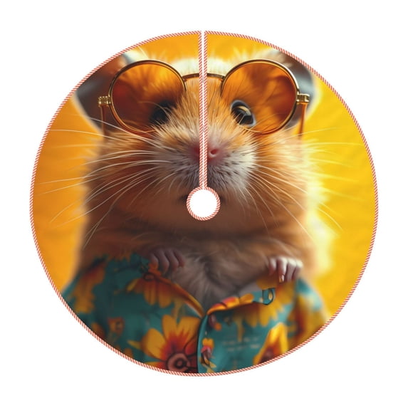 Sikiie Hawaiian Style Guinea Pig Nativity Christmas Tree Skirt, Jesus Christian Winter Holiday Tree Mat Decoration(30-48IN)36"