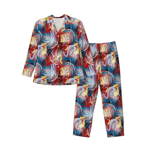 Sikiie Hawaiian Style Mens Pajama Set, Soft Warm Long Sleeve Sleepwear, Cozy Button-Down Pjs for Men-X-Large