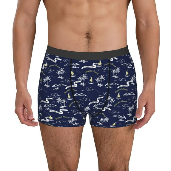 Sikiie Hawaiian Style Print Men's Boxer Briefs, Elastic Waistband Boxer Briefs Leggings-X-Large