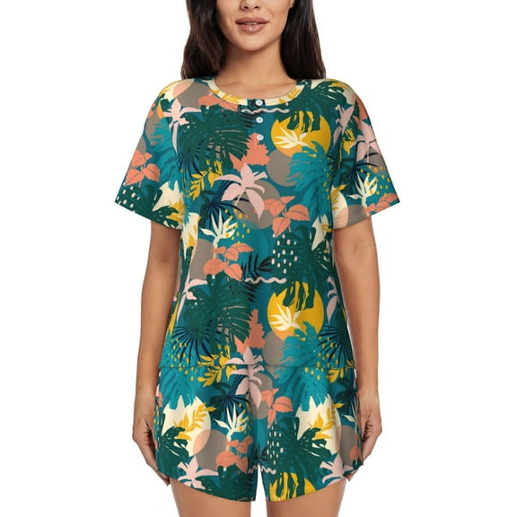 Sikiie Hawaiian Style Womens Pajama Sets Short Sleeve Top With Pants Sleepwear 2 Piece Lounge SetMedium