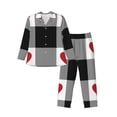 thumbnail image 1 of Sikiie Heart Black Buffalo Plaid Gingham Mens Pajama Set, Soft Warm Long Sleeve Sleepwear, Cozy Button-Down Pjs for Men-Large, 1 of 7