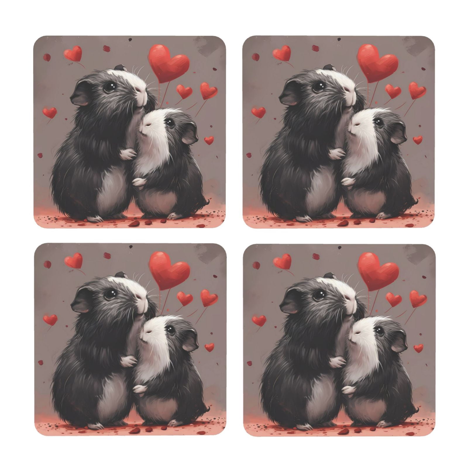 Picture of Sikiie Heart Guinea Pig Couple MDF Cork Coaster 4 Pcs - Absorbent ...
