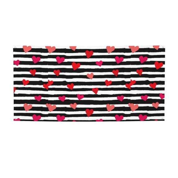 Sikiie Hearts And Lines1 Custom Banners and Signs Customize Outdoor, Personalized Banner with Logo Text for Party Birthday, Customized Banner Decoration-Small