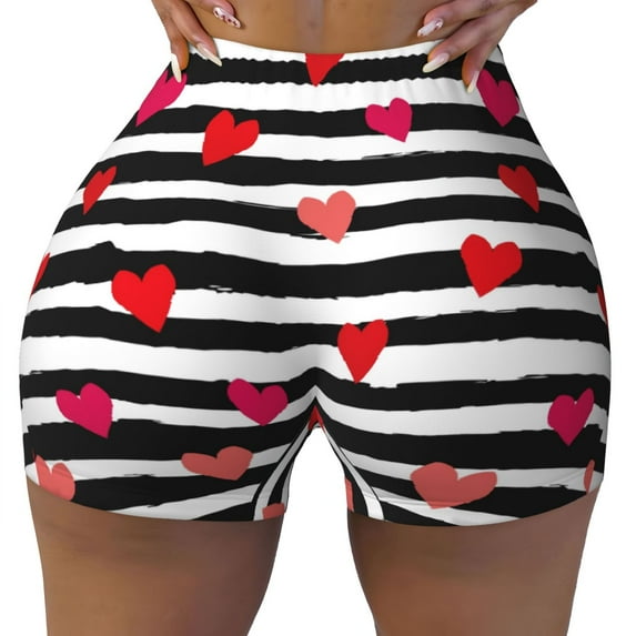 Sikiie Hearts And Lines1 Print Workout Shorts Women Scrunch Butt Gym Shorts Seamless High Waist Tummy Control Yoga Biker Athletic Shorts