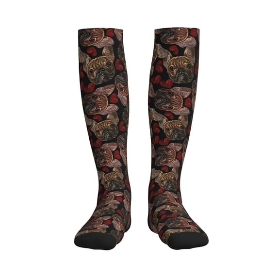 Sikiie Hearts and French Bulldog 1 Pairs Compression Socks for Men and Women 15-20 mmHg Running Support Socks