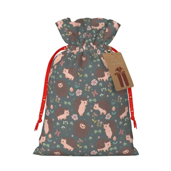 Sikiie Hedgehogs and Flowers1 Christmas Gift Bags, Birthday gift bags Xmas Presents Bags Holiday Gift Bags for Christmas Gifts, Weddings and Birthday-Medium