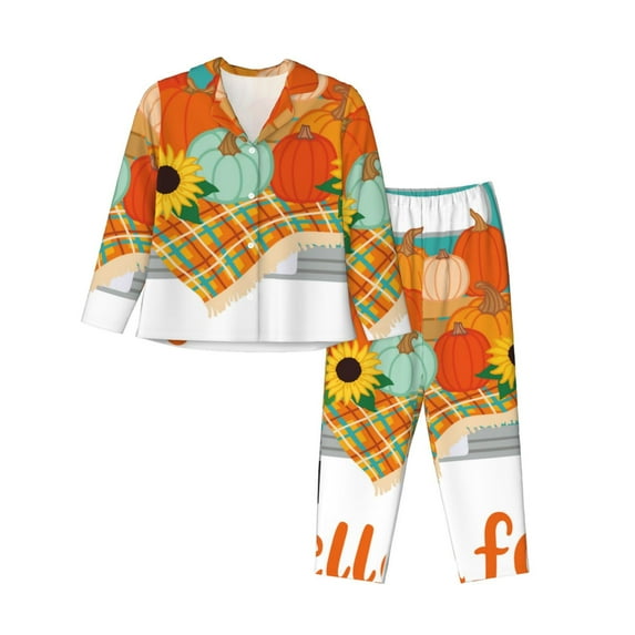 Sikiie Hello Fall Farm Truck Pajamas for Women Set, Womens Pajama Sets, Lounge Sets for Women, 2pjs for Women-Small