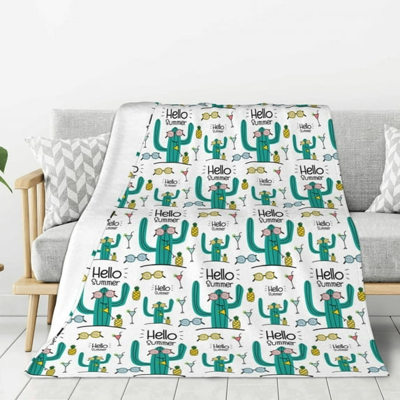 Sikiie Hello Summer Cozy Flannel Fleece Throw Blanket: Lightweight & Thick for All Seasons - Perfect for Women, Men, & Kids"60"x50"