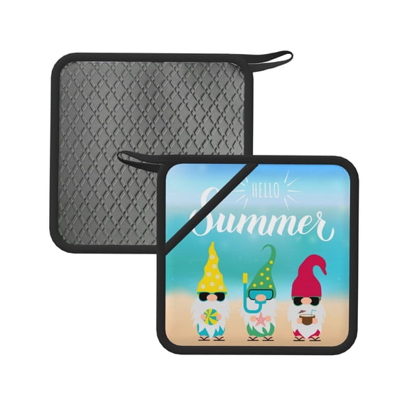 Sikiie Hello Summer Gnome 1 Pot Holders Kitchen Insulation Mats Heat Resistant Pot-Holder Oven Anti-Scald Pads for Cooking Baking, 7.1*7.1inch