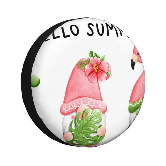 Sikiie Hello Summer Gnome PVC Leather Spare Tire Wheel Cover Spare Tire Cover, for Car Truck SUV Camper Trailer Universal Fit(14-17in)-17 inch