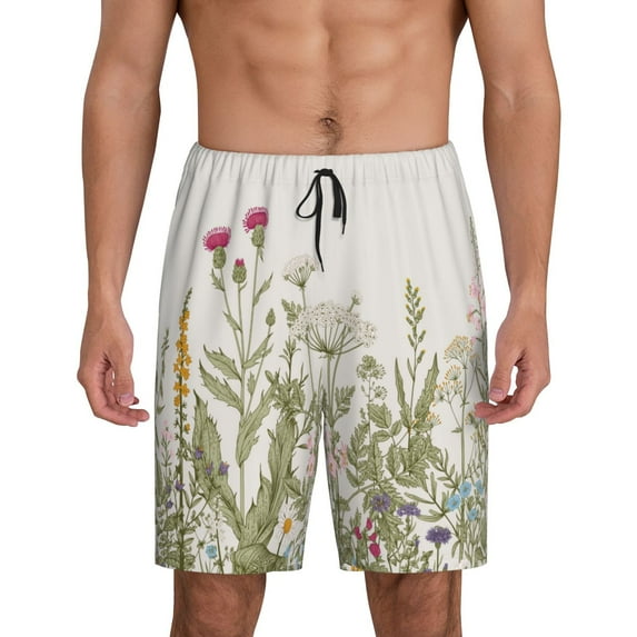 Sikiie Herbs and Wildflowers Mens Pajama Shorts, Lightweight Lounge Pant with Pockets Soft Sleep Pj Shorts for MenMedium