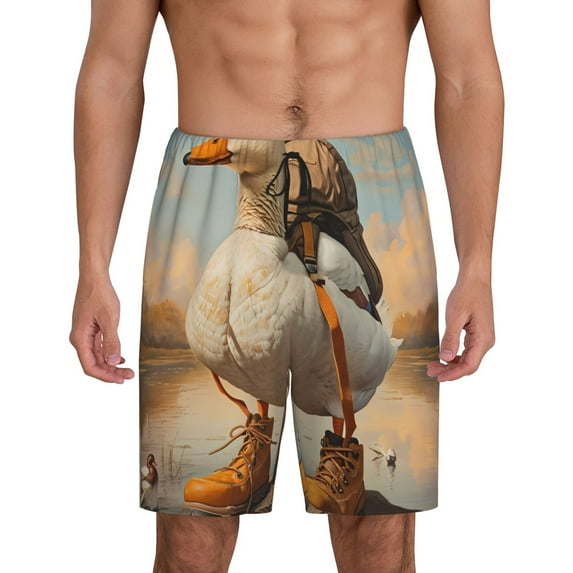 Sikiie Hiking Duck Mens Pajama Shorts, Lightweight Lounge Pant with Pockets Soft Sleep Pj Shorts for Men