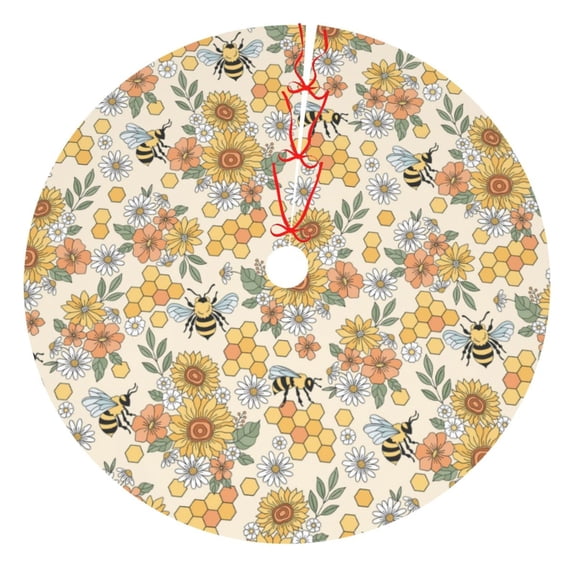 Sikiie Hippie Bee Honeycomb 30-48 inches {designName} Print Christmas Tree Skirt Snowman Xmas Tree Skirt with Edge Christmas Decorations for Holiday Party30"