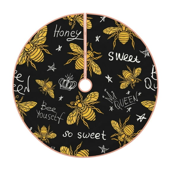Sikiie Hohey Bee Golden Embroidery Nativity Christmas Tree Skirt, Jesus Christian Winter Holiday Tree Mat Decoration(30-48IN)