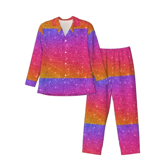 Sikiie Holiday Shiny Mens Pajama Set, Soft Warm Long Sleeve Sleepwear, Cozy Button-Down Pjs for Men-Large