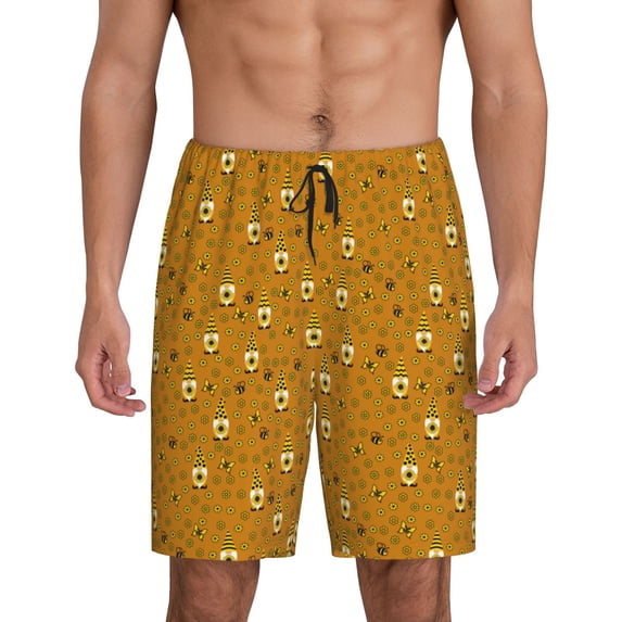 Sikiie Honey Bee Gnomes Mens Pajama Shorts, Lightweight Lounge Pant with Pockets Soft Sleep Pj Shorts for Men