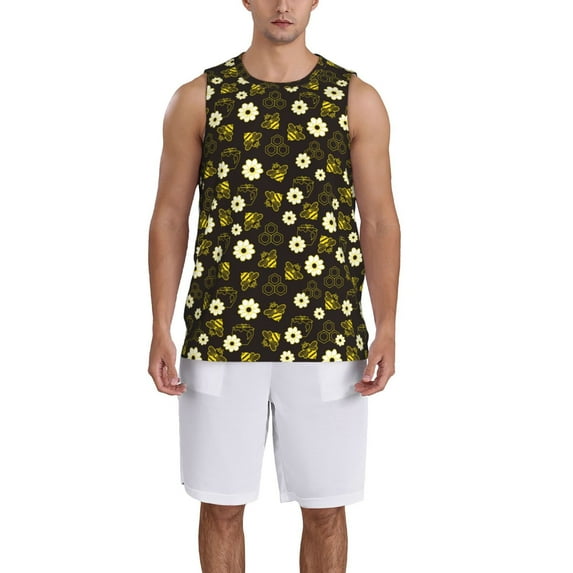 Sikiie Honey Bees With Flowers Basketball Jersey Reversible Men's Mesh Athletic Sports Shirts Training Practice S-4XLLarge