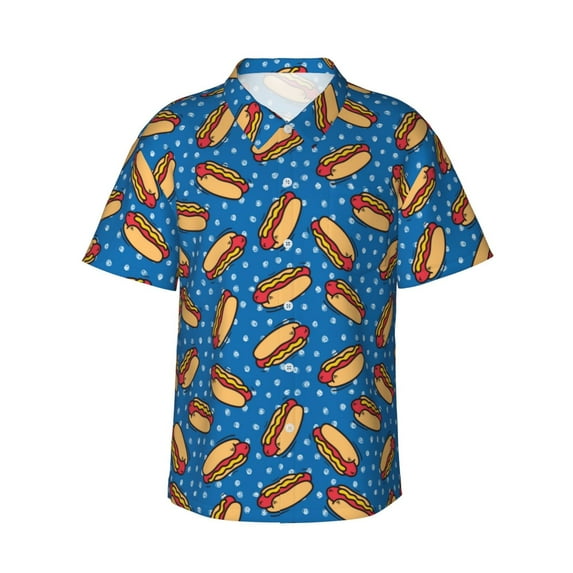 Sikiie Hot Dog 1 Print Men's Hawaiian Shirt, Summer Beach Button Pocket Short Sleeve T-Shirt,Medium