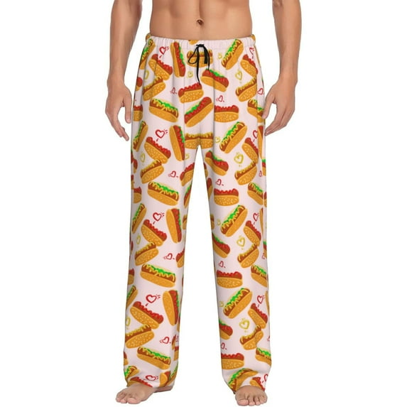Sikiie Hot Dog In Heart Pajama Pants Men, PJ Bottoms, Sleep & Lounge Pants-Medium