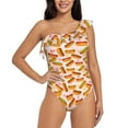 thumbnail image 1 of Sikiie Hot Dog In Heart Print Women One Piece Swimsuits Tummy Control One Shoulder Bathing Suits Ruffle Swimwear, From S to XXL-X-Large, 1 of 6