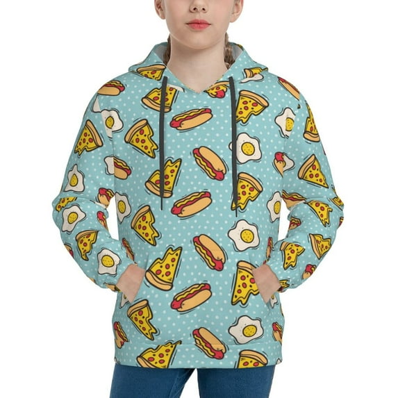 Sikiie Hot Dog Pizza Youth Hoodie Sweatshirt Pullover Hooded Classic Casual Essentials Hoodiefor Boys Girls Kids -Medium