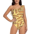 thumbnail image 1 of Sikiie Hot Dogs Print Women One Piece Swimsuits Tummy Control One Shoulder Bathing Suits Ruffle Swimwear, From S to XXL-Large, 1 of 6
