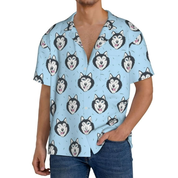 Sikiie Husky Head Men's Wrinkle Free Untucked Cuban Shirt Business Casual Button Down Shirts Short Sleeve ShirtXX-Large