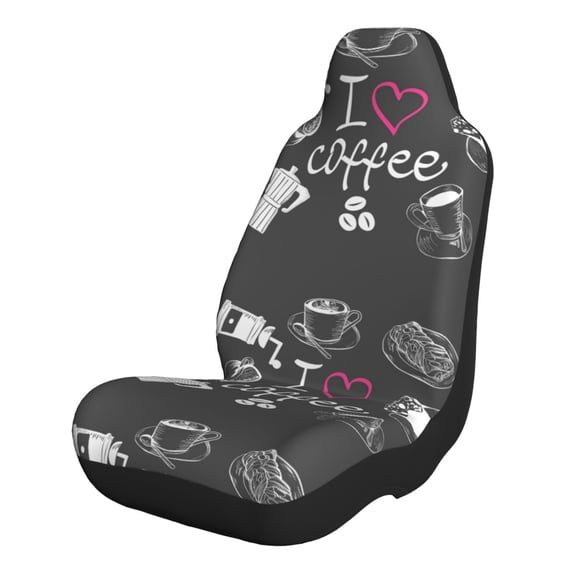 Sikiie I Love Coffee Car Seat Covers 2PCs Front Car Seat Covers Universal fit for Most Cars SUVs and Trucks-2 PCS