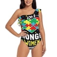 thumbnail image 1 of Sikiie I Love With Autism Print Women One Piece Swimsuits Tummy Control One Shoulder Bathing Suits Ruffle Swimwear, From S to XXL-Large, 1 of 6