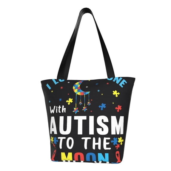 Sikiie I Love With Autism To The Moon And Back Shoulder Bag Casual Hobo Crossbody Tote Bag for Women and Men Large Purse Messenger Bag Travel Work