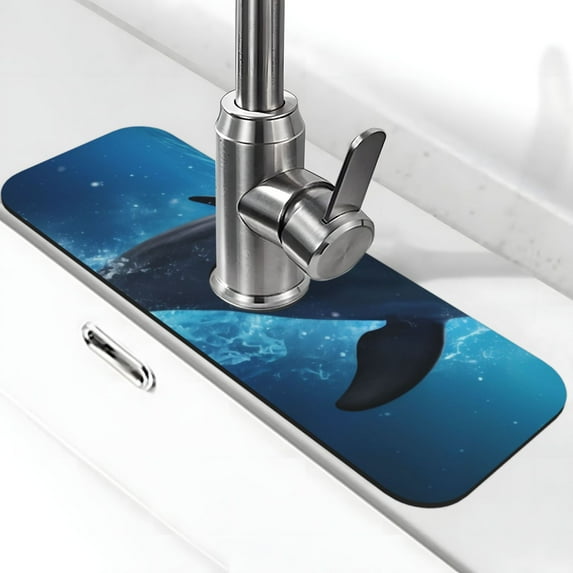 Sikiie Ice Blue Ocean Cute Dolphin Splash Guard for Sink Faucet-1 PC Super Absorbent Fast Drying Mat Sink Gadgets-Splash Guard for Kitchen, Sink Mat