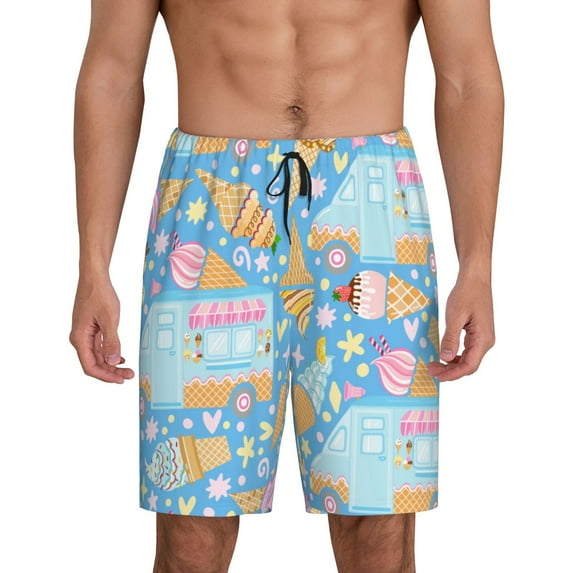 Sikiie Icecream Truck Mens Pajama Shorts, Lightweight Lounge Pant with Pockets Soft Sleep Pj Shorts for Men3X-Large