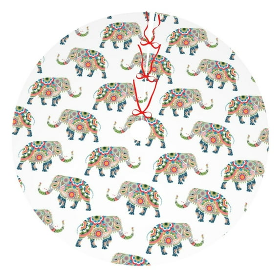 Sikiie Indian Elephant 30-48 inches {designName} Print Christmas Tree Skirt Snowman Xmas Tree Skirt with Edge Christmas Decorations for Holiday Party36"