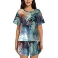 thumbnail image 1 of Sikiie Ink Style Wave Dragon Womens Pajama Sets Short Sleeve Top With Pants Sleepwear 2 Piece Lounge Set, 1 of 6