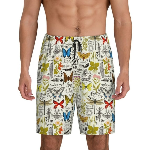 Sikiie Insects And Medicinal Herbs Mens Pajama Shorts, Lounge Pant, Men's shorts,Sleep Pj Shorts for Men-Small
