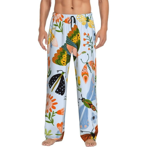 Sikiie Insects and Flowers Mens Pajama Pants Sleep & Lounge Pants, PJ Bottoms With elastic waistb and Pockets Large