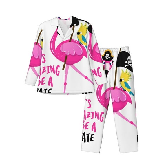 Sikiie It'S Flamazing To Be A Pirate Mens Pajama Set, Soft Warm Long Sleeve Sleepwear, Cozy Button-Down Pjs for Men-Medium