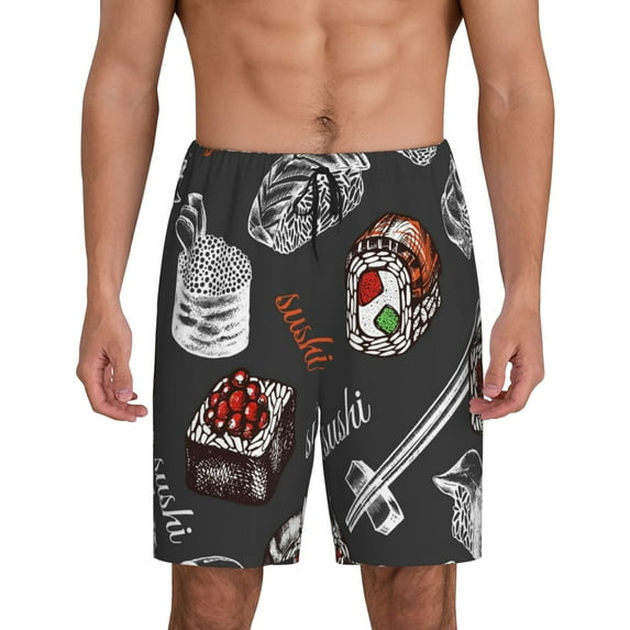 Sikiie Japanese Sushi Hashi Mens Pajama Shorts, Lightweight Lounge Pant with Pockets Soft Sleep Pj Shorts for MenXX-Large