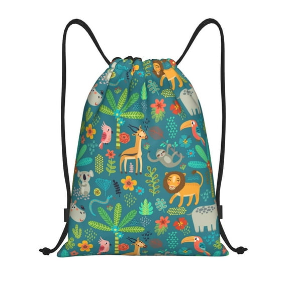 Sikiie Jungle Animals Drawstring Backpack Drawstring Bags, Draw String Back Bag for Sports, Gym, Travel, Swimming, Beach-Small