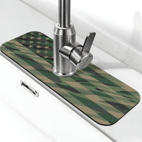 Sikiie Jungle Green Camo USA Flag Splash Guard for Sink Faucet-1 PC Super Absorbent Fast Drying Mat Sink Gadgets-Splash Guard for Kitchen, Sink Mat
